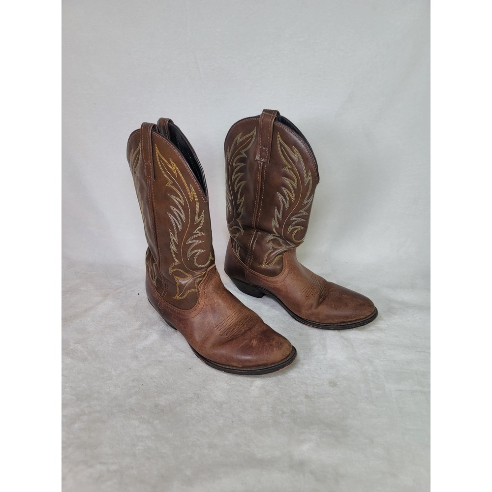 Laredo Womens Brown Leather Western Boots Cowgirl Size 8M Ranchwear Farm Chic